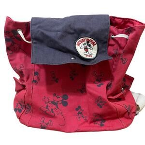 Disney X‎ Junk Food Red Blue Mickey Mouse Canvas Cotton Drawstring Backpack